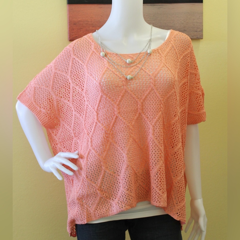 Cozy Causal Salmon Knit Cover Up Top
